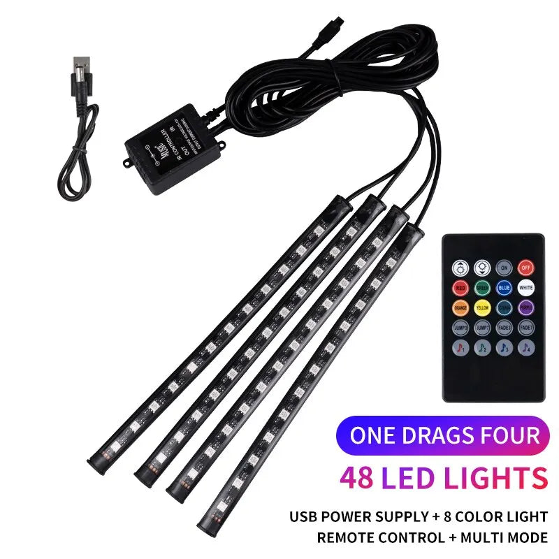 Transforme o Interior do Seu Carro com Luzes LED RGB - Controle por App e Música para um Ambiente Incrível