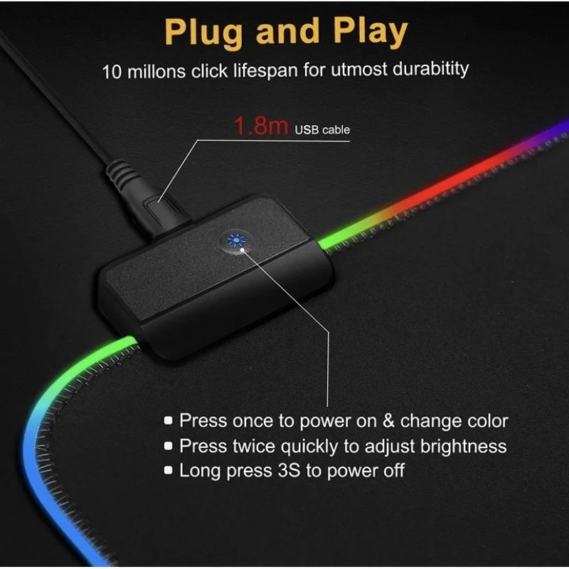 Mouse Pad Gamer RGB LED 80x30cm – Iluminação Personalizada, Precisão Profissional e Estilo para Seu Setup!