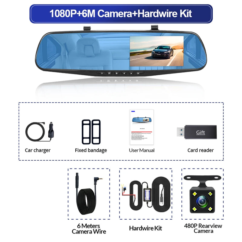 Espelho Retrovisor com Monitor e Câmera DVR 4.3”: Segurança, Qualidade e Visibilidade Completa na Sua Jornada!