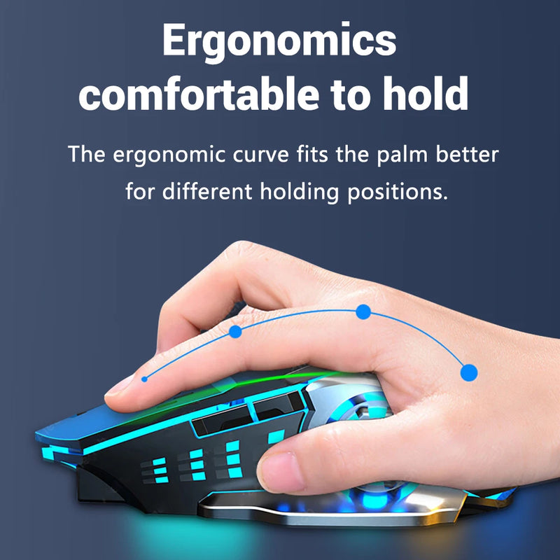 Mouse Gamer Recarregável Bluetooth RGB - 4 Níveis de DPI, Silencioso e Ergonômico para Alta Performance em Seus Jogos!